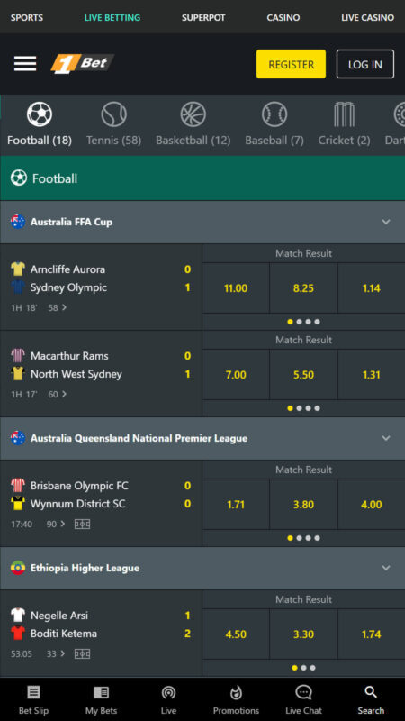 1Bet Bookmaker Live betting