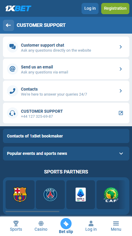 1xBet technical support page Tanzania