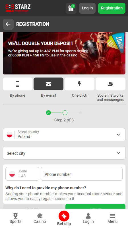 888starz register step 2 Poland