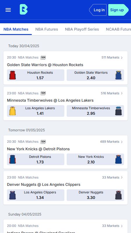 Online basketball betting section on Bluebet