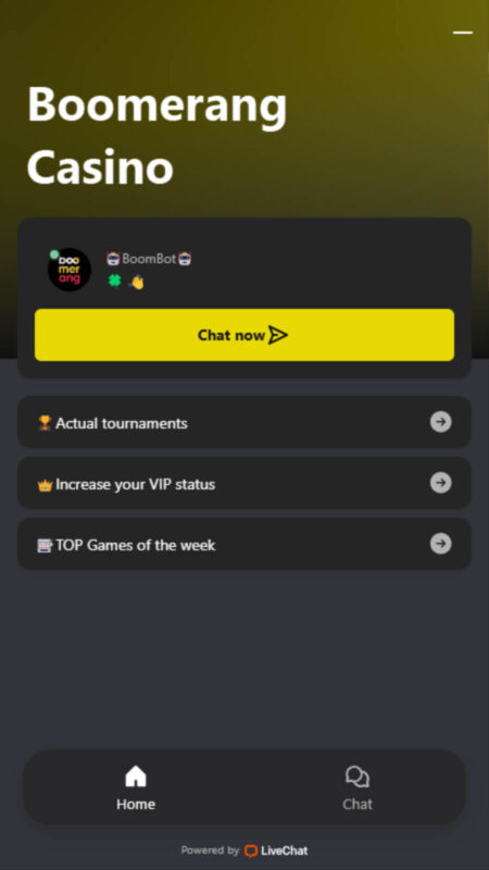 Boomerang Casino technical support page