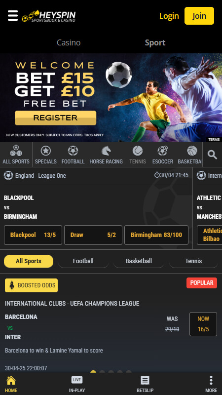 HeySpin Bookmaker sports betting in UK