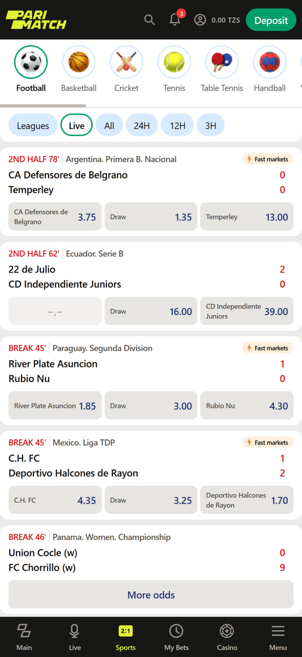 Live Betting at Parimatch Bookie
