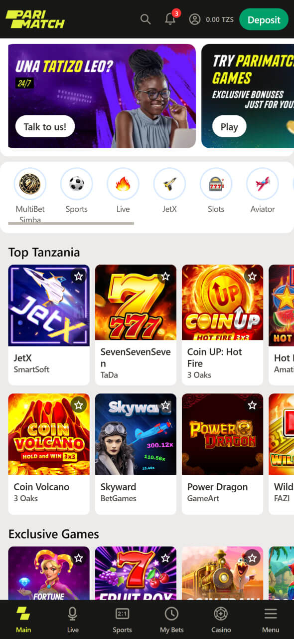 Parimatch Bookie Main Page