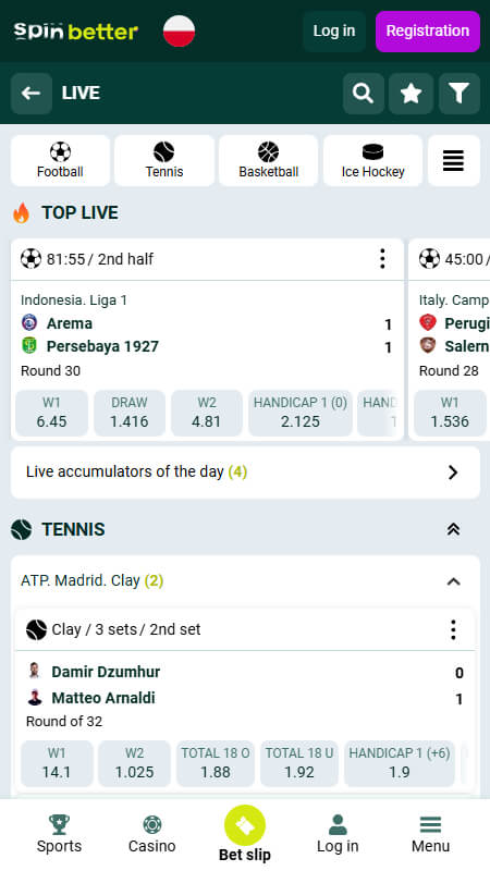 Spinbetter Bookmaker Live betting Poland
