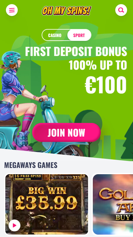 OhMySpins Bookmaker main page