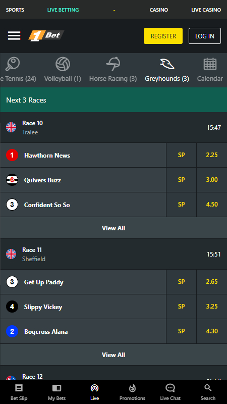 1Bet Bookmaker Greyhound betting
