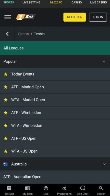 1Bet Tennis Bookmaker in Egypt  