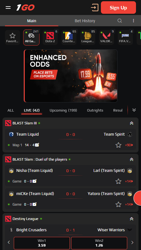 1Go Bookmaker eSports betting