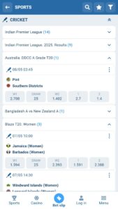 Popular cricket events at 1xbet