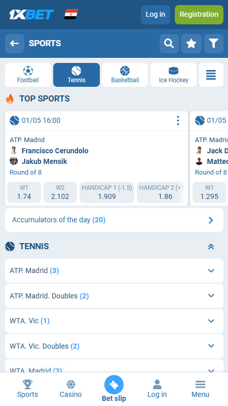 1xBet Tennis Bookmaker in Egypt 