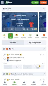 20bet bookmaker homepage