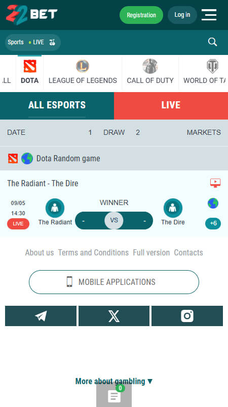 22Bet Bookmaker Dota 2 betting