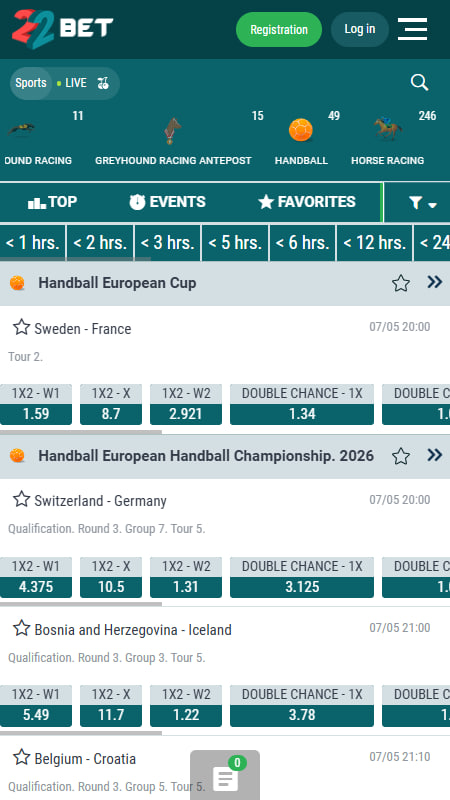 22Bet handball betting in the UK