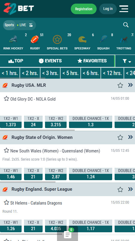 22Bet Bookmaker Rugby betting