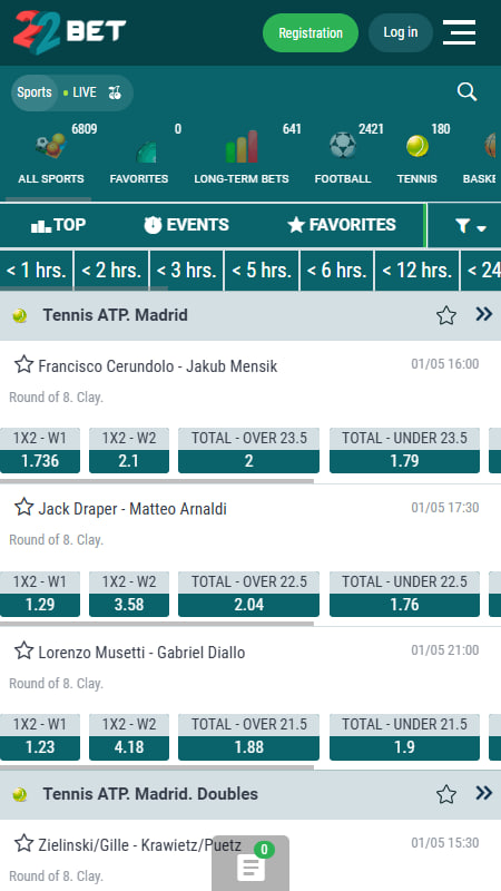 22Bet Tennis Bookmaker in Egypt 