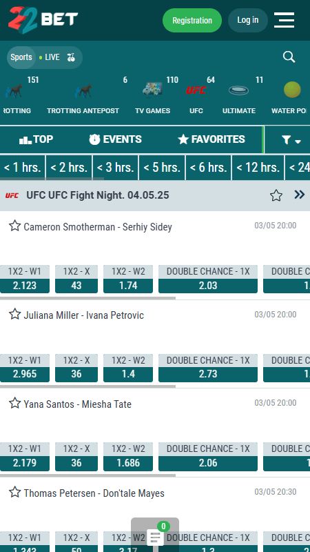 22Bet Bookmaker UFC betting