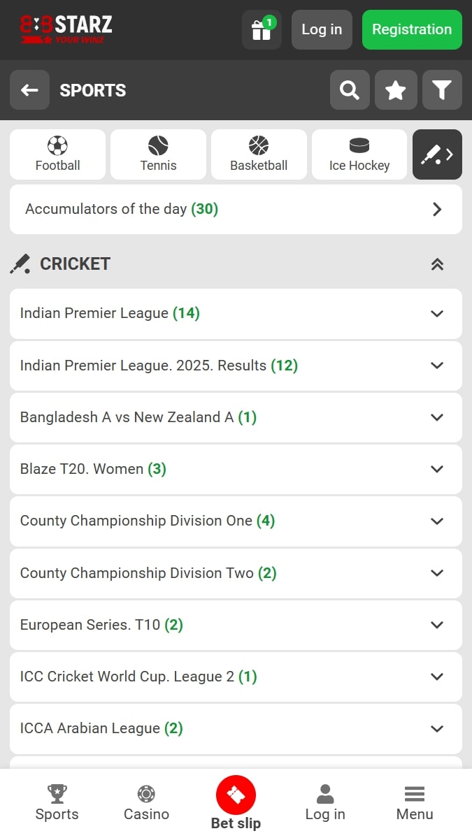 888Starz Cricket Betting Page