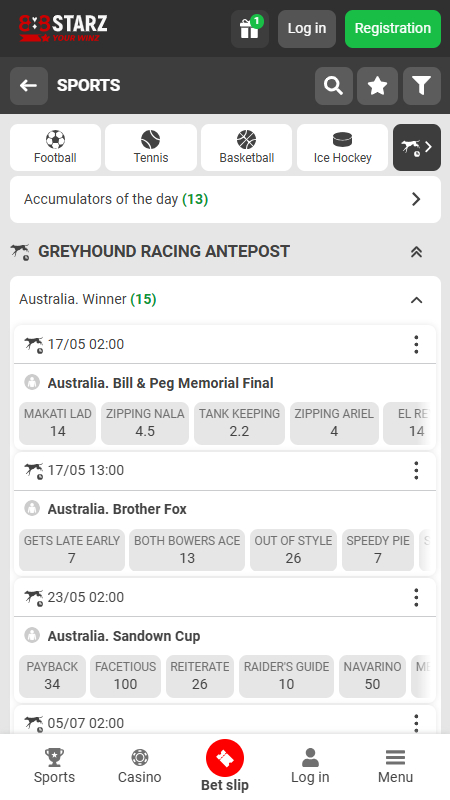 888Starz Bookmaker Greyhound betting