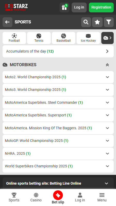 888Starz Bookmaker Motorbikes betting