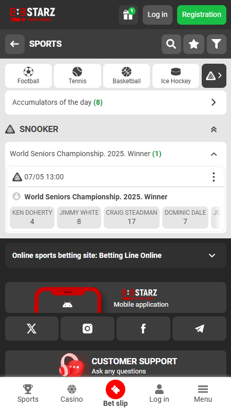 888Starz Bookmaker Snooker betting