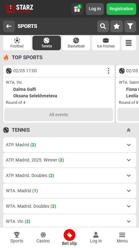888Starz Bookmaker tennis betting
