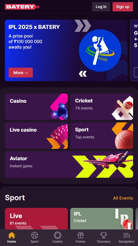 Batery bookmaker homepage