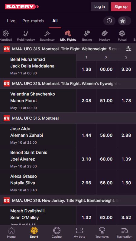 Batery Bookmaker UFC betting