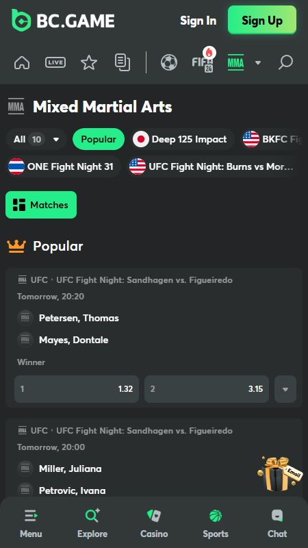 BC Game Bookmaker UFC betting