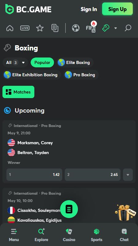 Online sports betting section on bc.game