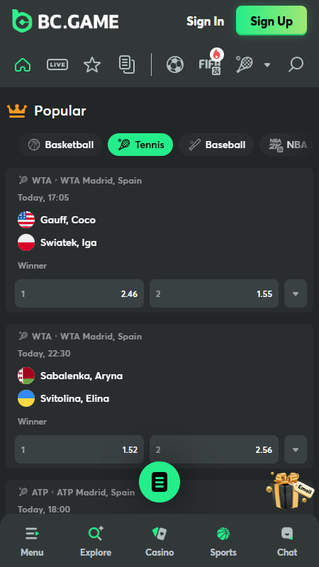 BC.Game tennis betting in Japan