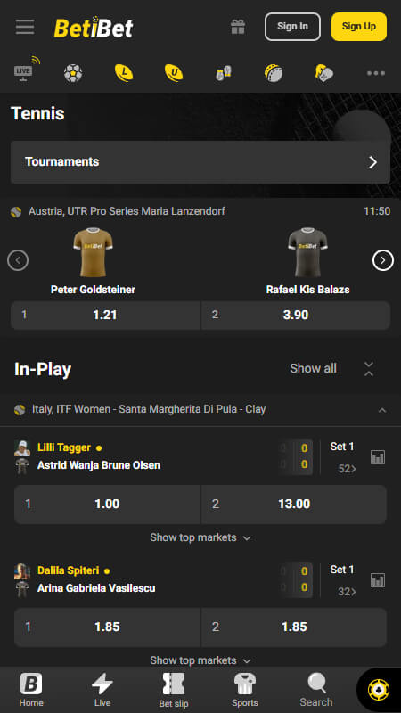 BetiBet Bookmaker tennis betting