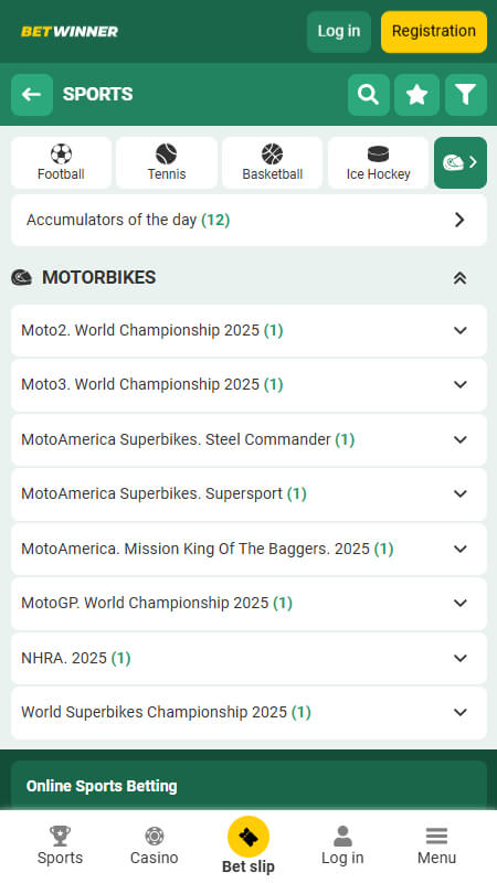 Betwinner Bookmaker Motorbikes betting