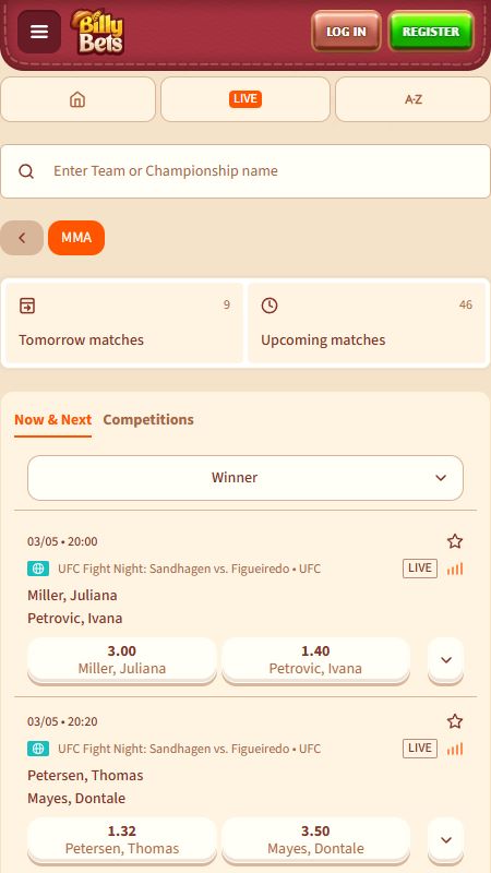 BillyBets Bookmaker UFC betting