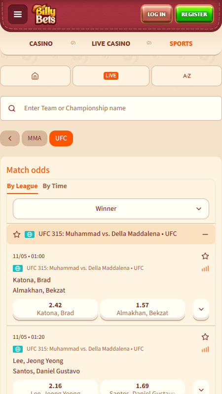BillyBets UFC Betting Page