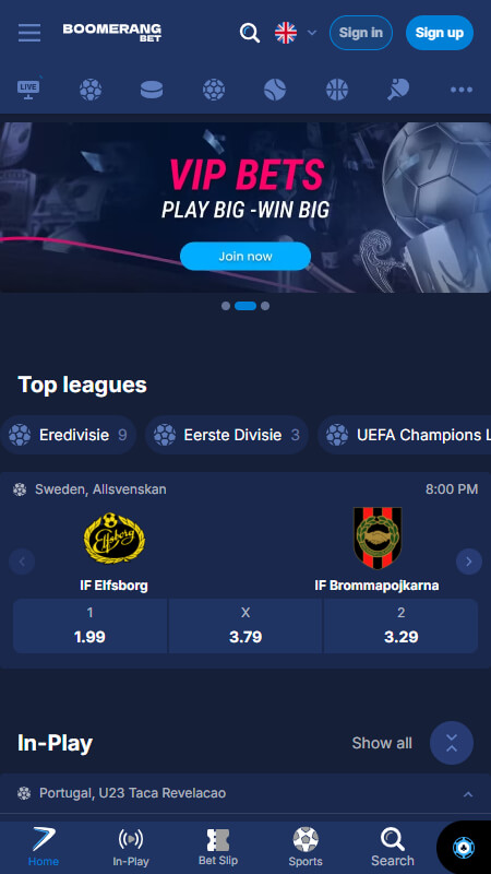 Boomerang Bookmaker main page