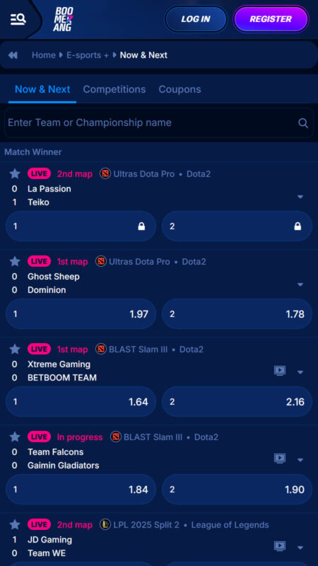 Boomerang Bookmaker eSports betting