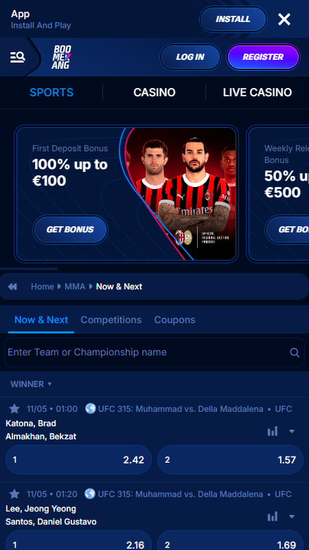 Boomerang UFC Betting Page