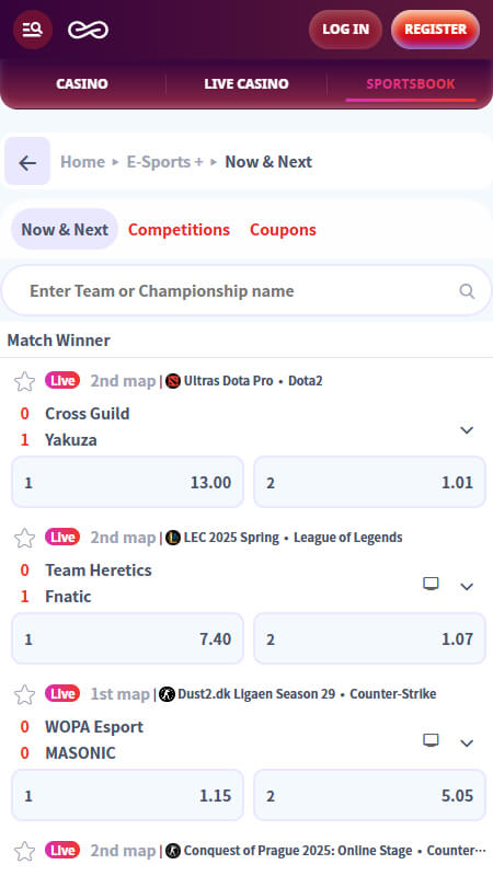 Casino Infinity Bookmaker eSports betting