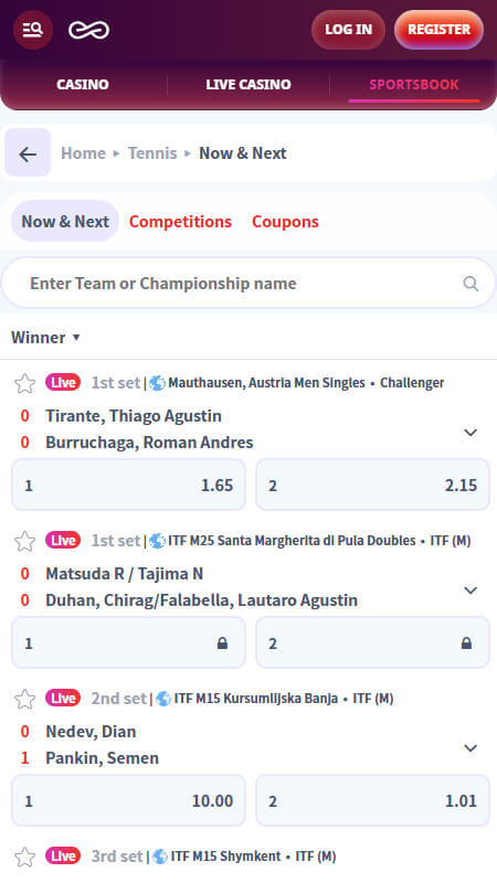 Casino Infinity Bookmaker tennis betting