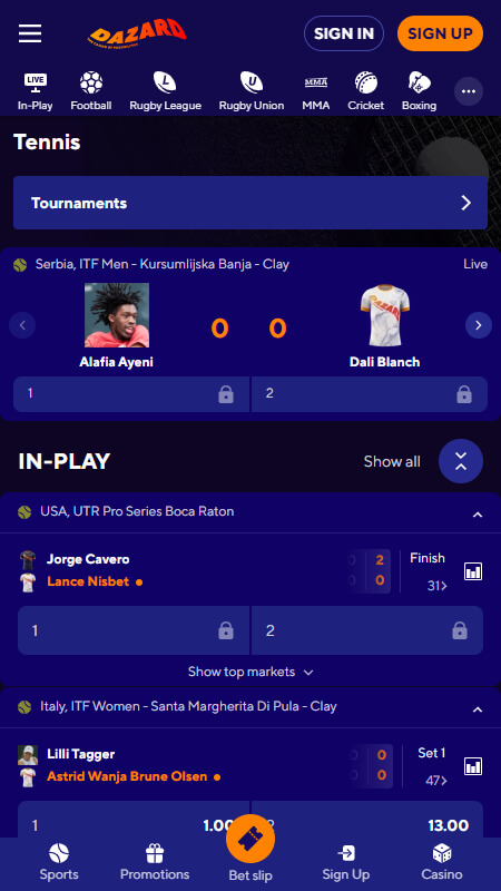 Dazard Bookmaker tennis betting