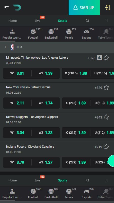 Online basketball betting section on Drip