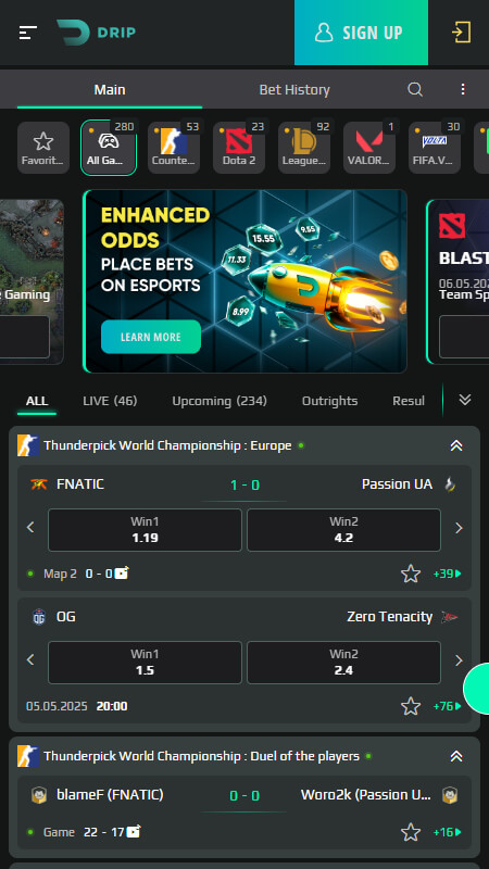 Drip Bookmaker eSports betting