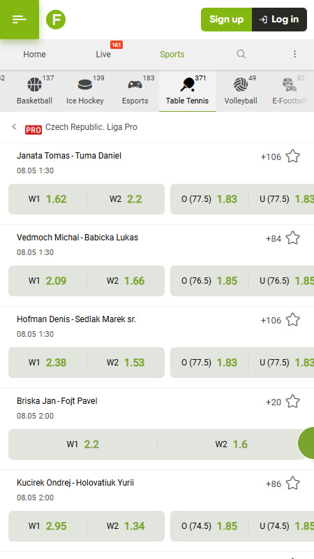 Fresh table tennis betting in India