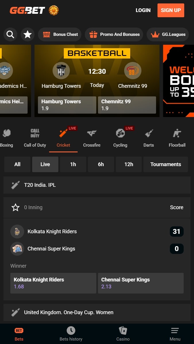 GGBet Cricket Betting Page