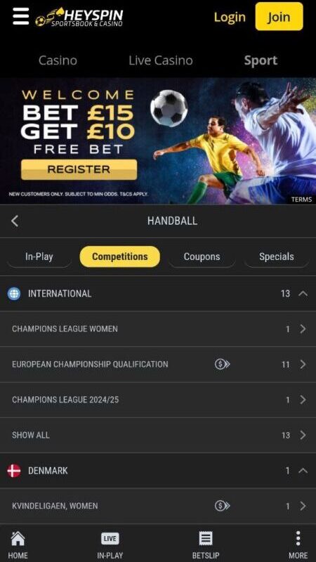 HeySpin handball betting in the UK