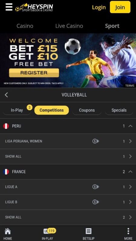 HeySpin volleyball betting in the UK
