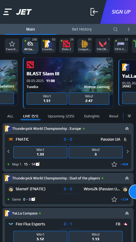 Jet Bookmaker eSports betting