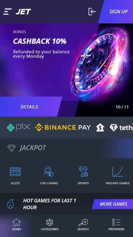 Jet bookmaker homepage
