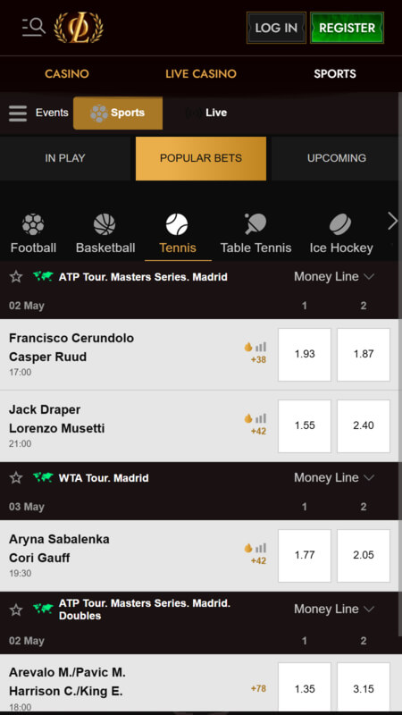 Legiano Bookmaker tennis betting